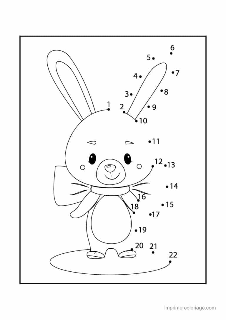 point a relier paques 1 a 22 lapin avec noeud au cou 2 - dessin gratuit &agrave; imprimer