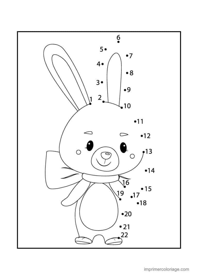 point a relier paques 1 a 22 lapin avec noeud au cou - dessin gratuit &agrave; imprimer