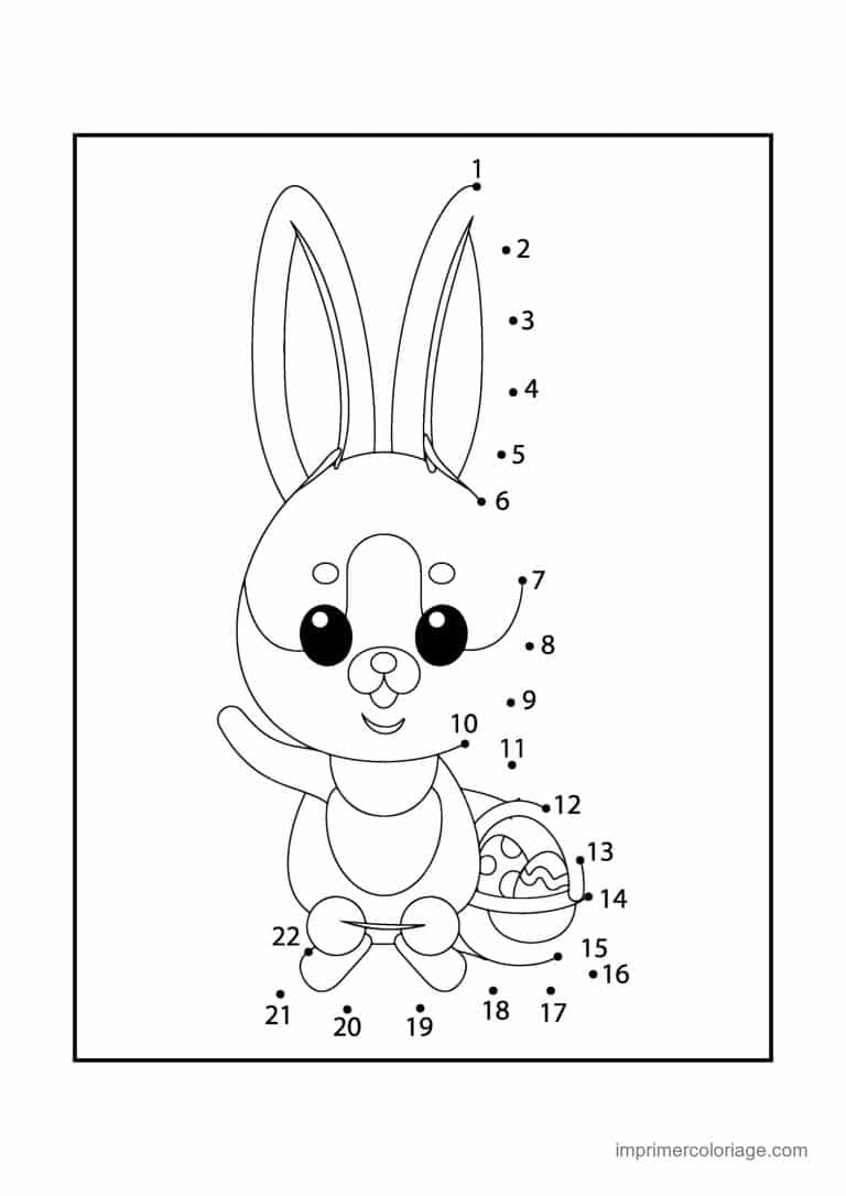 point a relier paques 1 a 22 lapin avec oeuf decore - dessin gratuit &agrave; imprimer