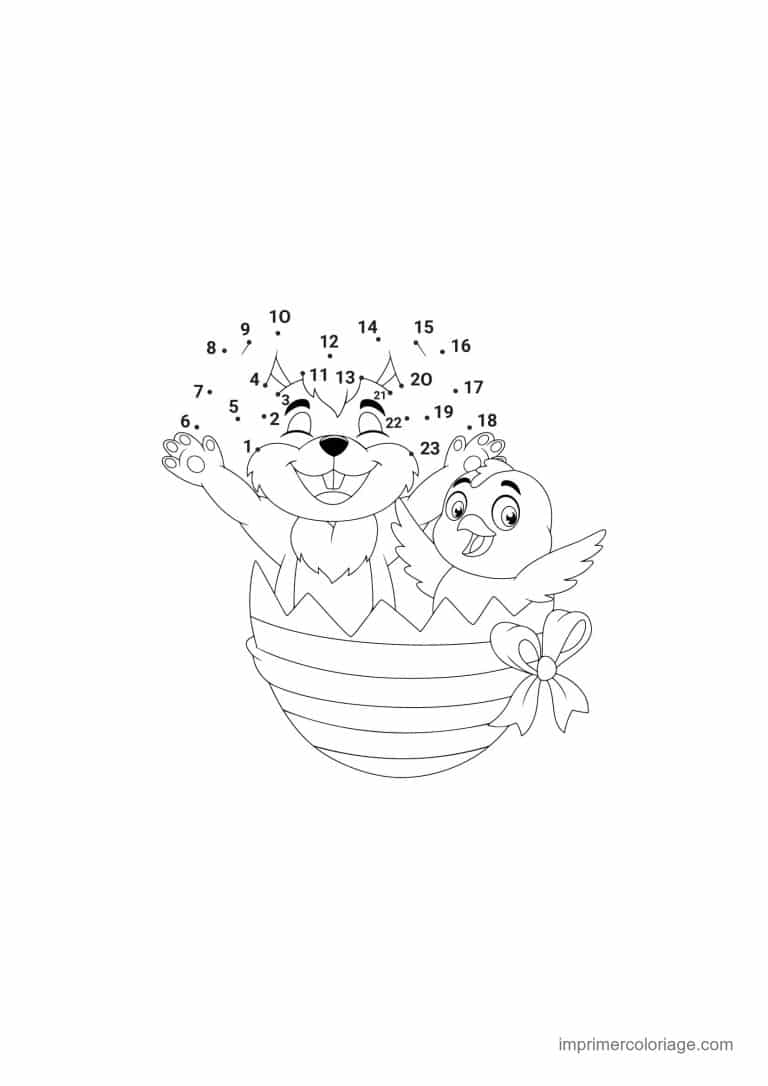 point a relier paques 1 a 24 deux lapins dans un oeuf - dessin gratuit &agrave; imprimer
