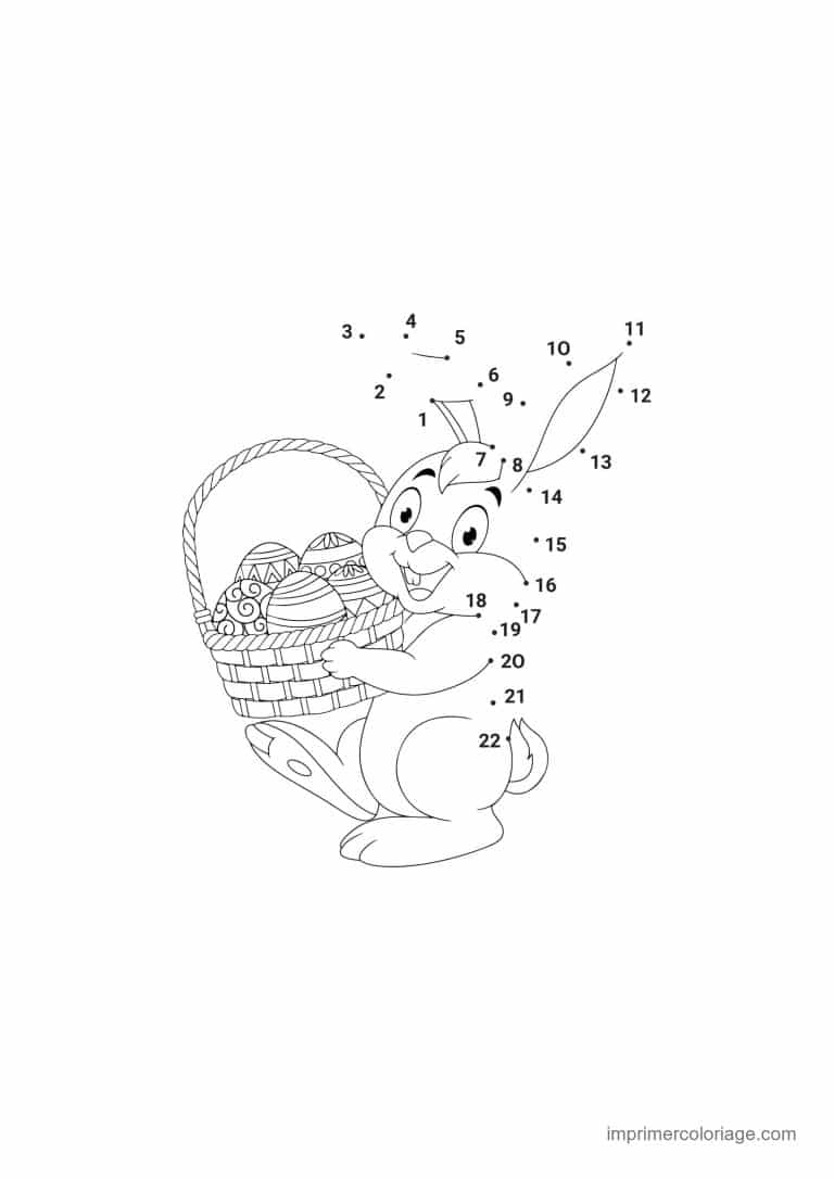 point a relier paques 1 a 25 lapin a cote d un grand panier - dessin gratuit &agrave; imprimer