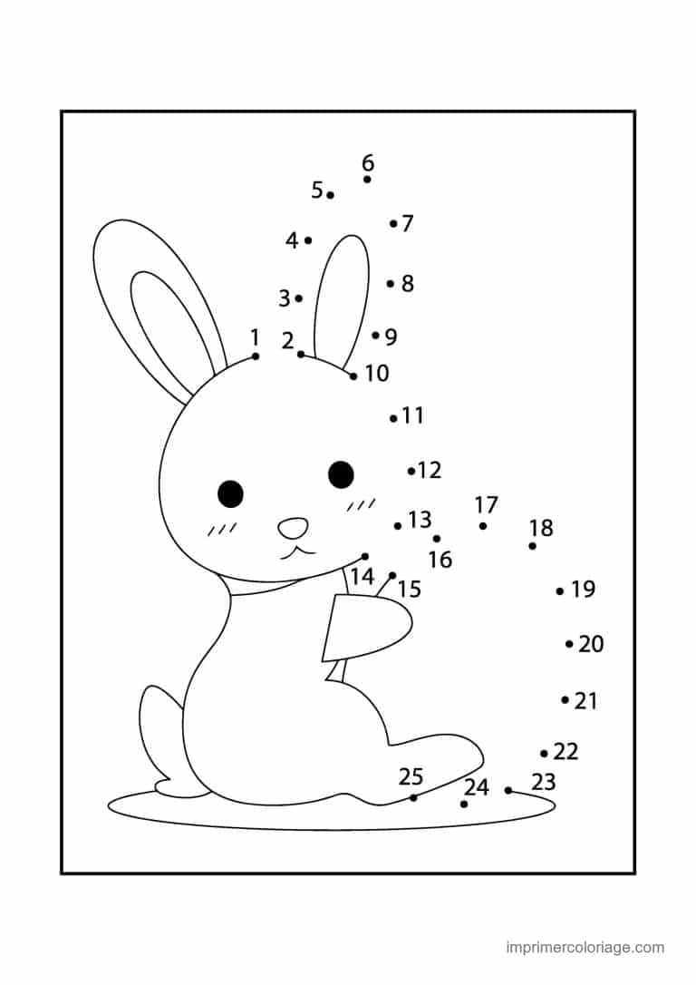 point a relier paques 1 a 25 lapin assis avec carotte - dessin gratuit &agrave; imprimer