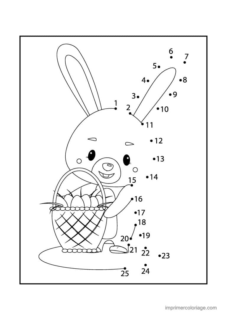 point a relier paques 1 a 25 lapin avec panier d oeufs - dessin gratuit &agrave; imprimer