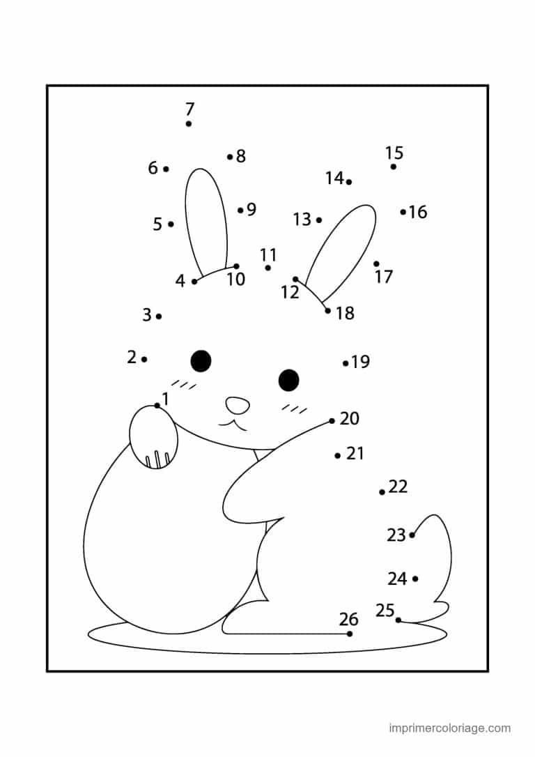 point a relier paques 1 a 26 lapin assis de face - dessin gratuit &agrave; imprimer