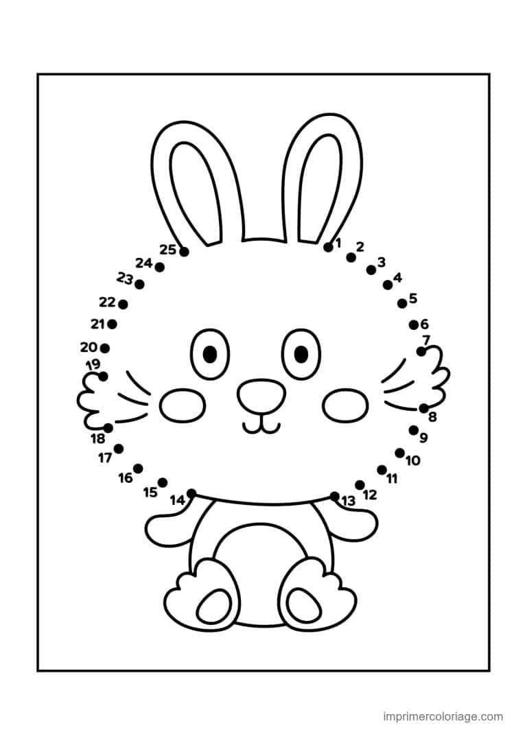 point a relier paques 1 a 27 lapin assis de face - dessin gratuit &agrave; imprimer