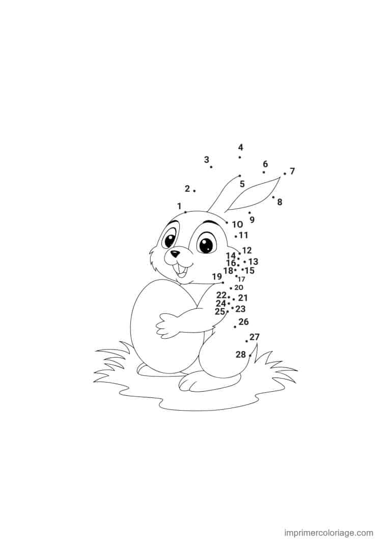 point a relier paques 1 a 30 lapin assis dans l herbe - dessin gratuit &agrave; imprimer