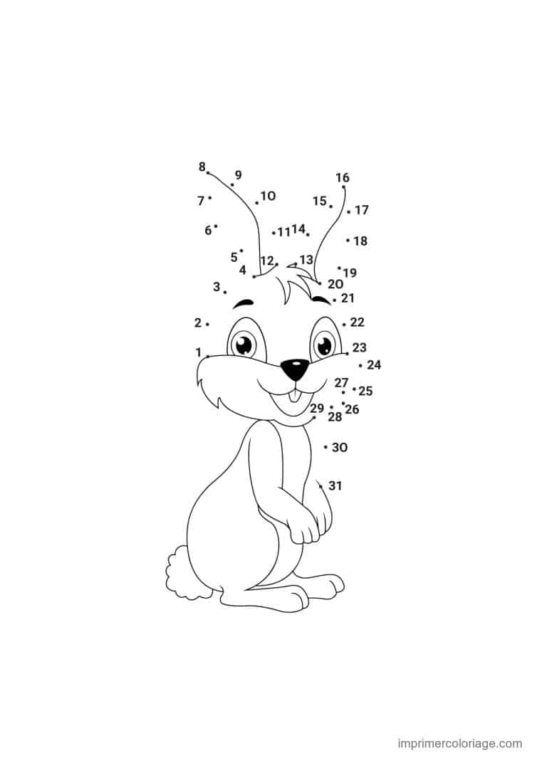point a relier paques 1 a 31 lapin assis - dessin gratuit &agrave; imprimer
