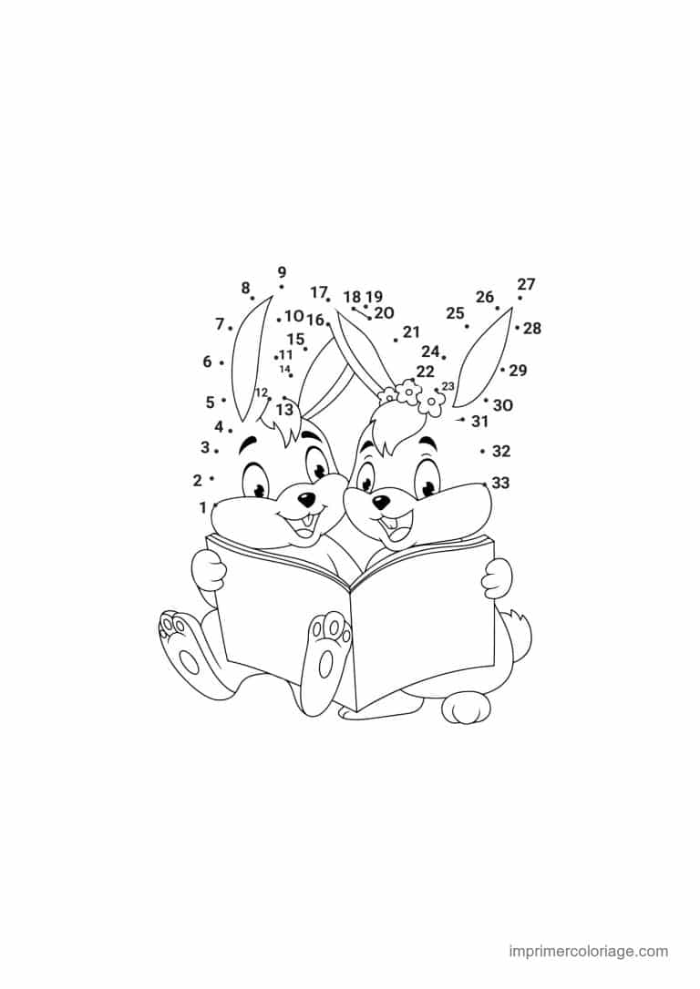 point a relier paques 1 a 34 deux lapins qui lisent - dessin gratuit &agrave; imprimer