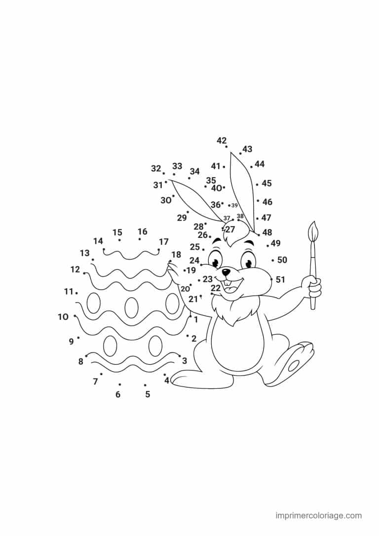 point a relier paques 1 a 51 lapin qui peint un gros oeuf - dessin gratuit &agrave; imprimer