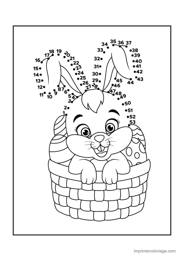 point a relier paques 1 a 54 lapin dans un panier - dessin gratuit &agrave; imprimer