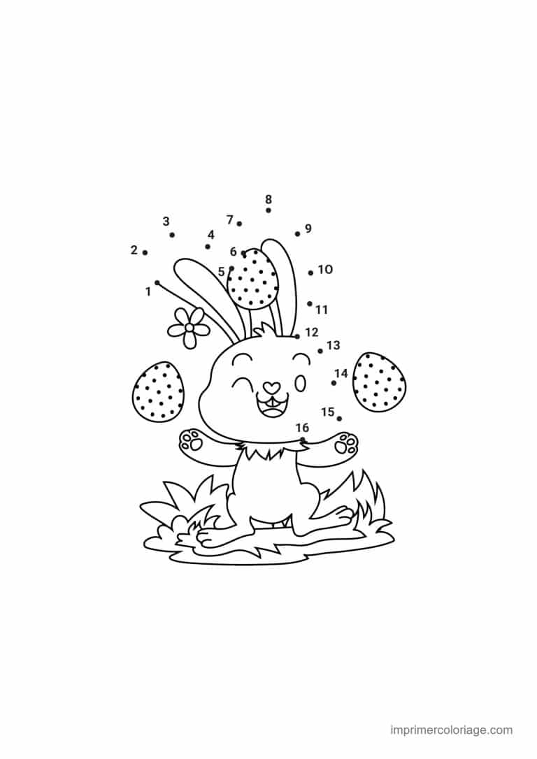 point a relier paques 1 a 55 lapin dans l herbe - dessin gratuit &agrave; imprimer