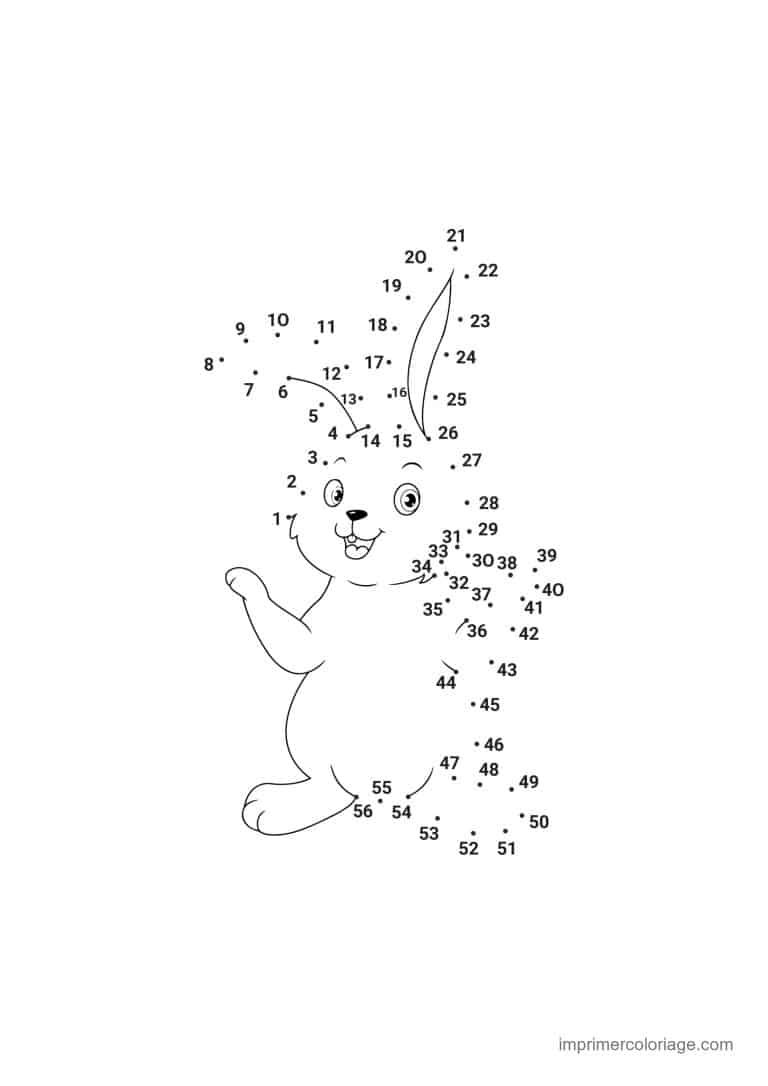 point a relier paques 1 a 55 lapin qui fait un signe - dessin gratuit &agrave; imprimer
