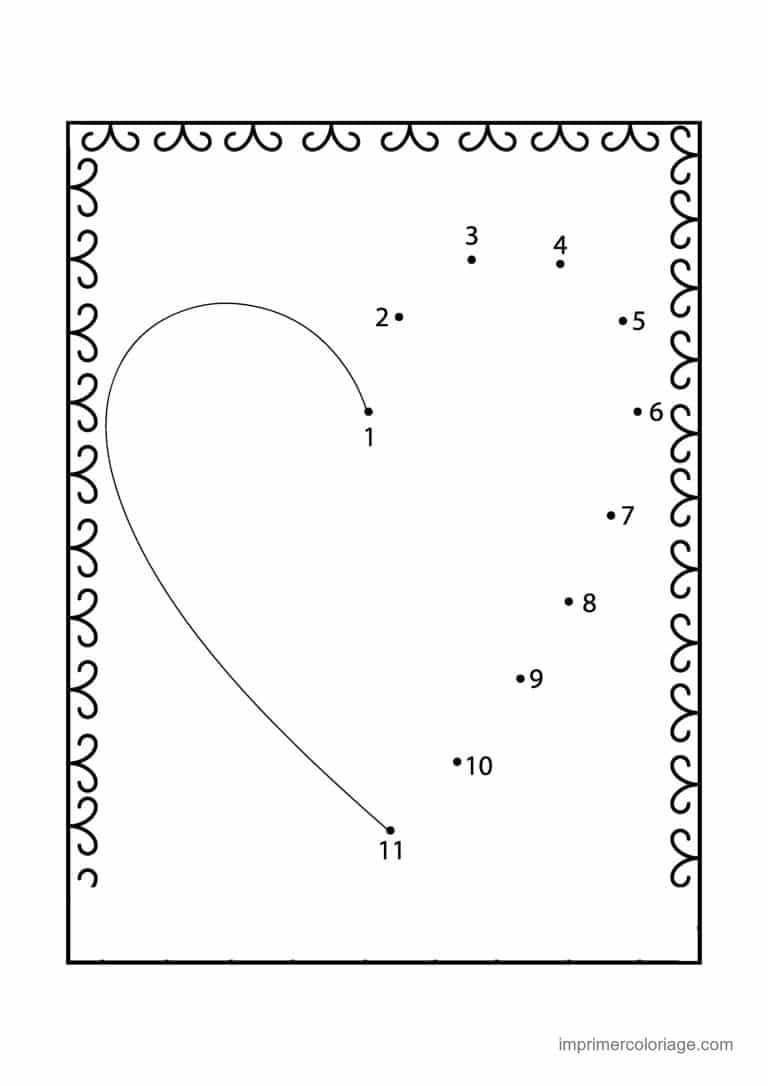 point a relier saint valentin 1 a 11 demi coeur - dessin gratuit &agrave; imprimer