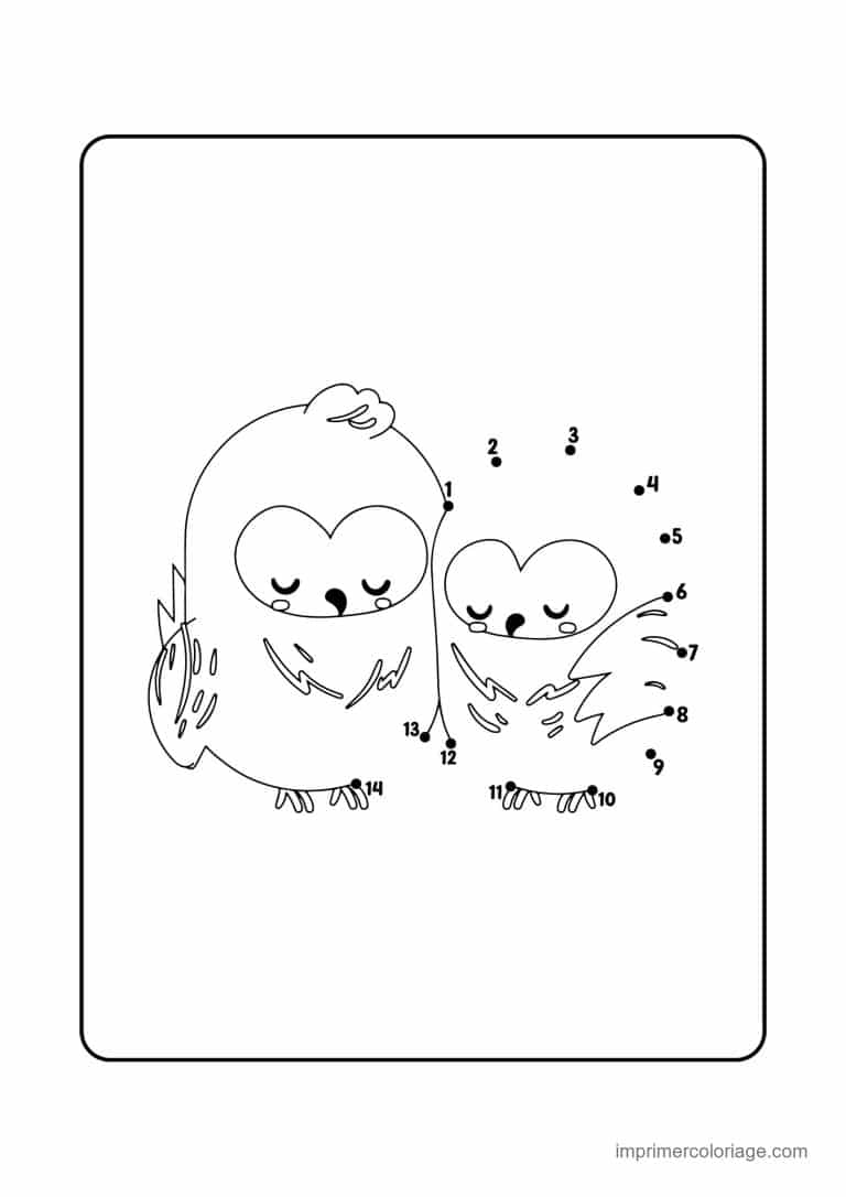 point a relier saint valentin 1 a 14 deux hiboux amoureux - dessin gratuit &agrave; imprimer