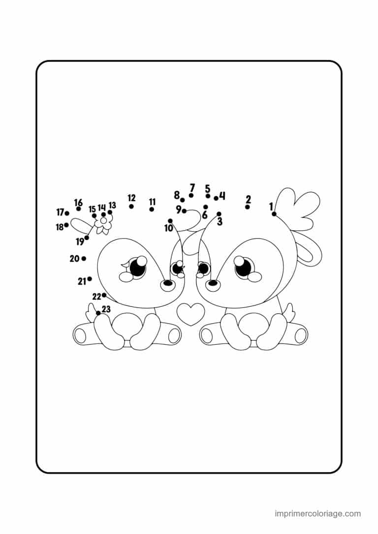 point a relier saint valentin 1 a 14 deux oiseaux amoureux - dessin gratuit &agrave; imprimer