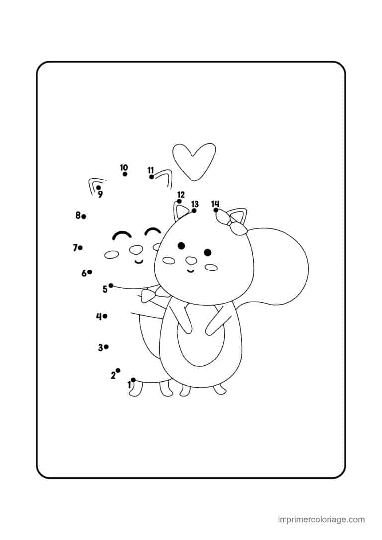 point a relier saint valentin 1 a 15 ecureuil avec un coeur - dessin gratuit &agrave; imprimer