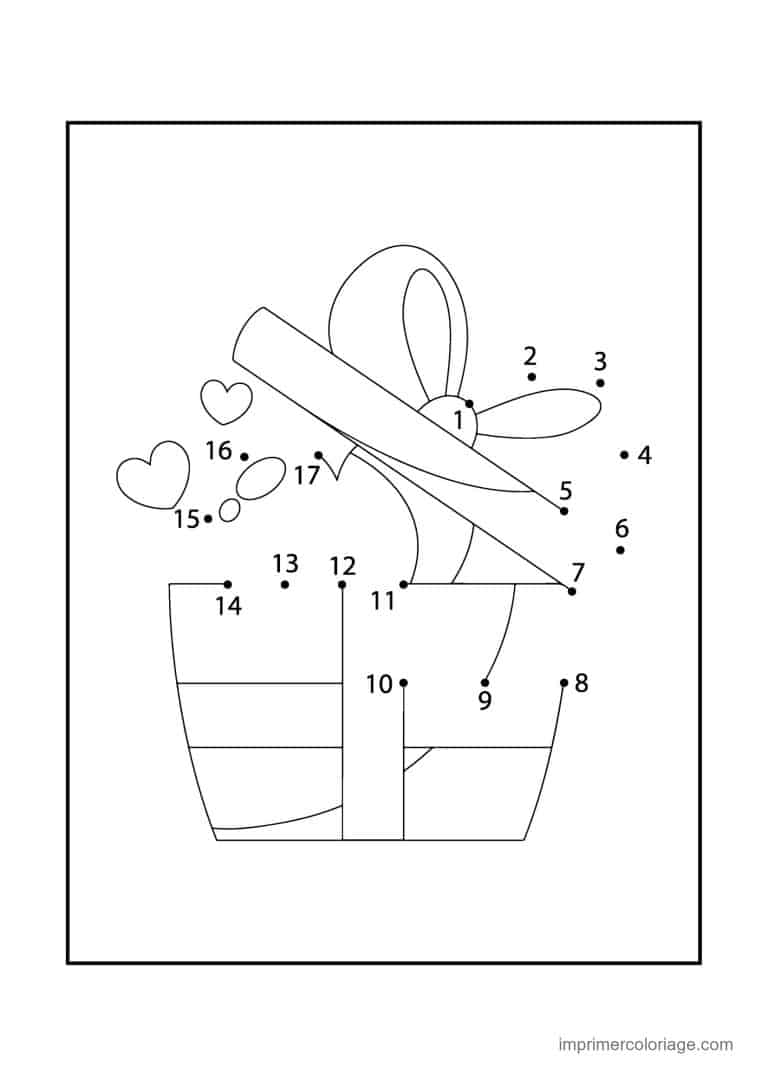 point a relier saint valentin 1 a 17 cadeau avec coeurs - dessin gratuit &agrave; imprimer