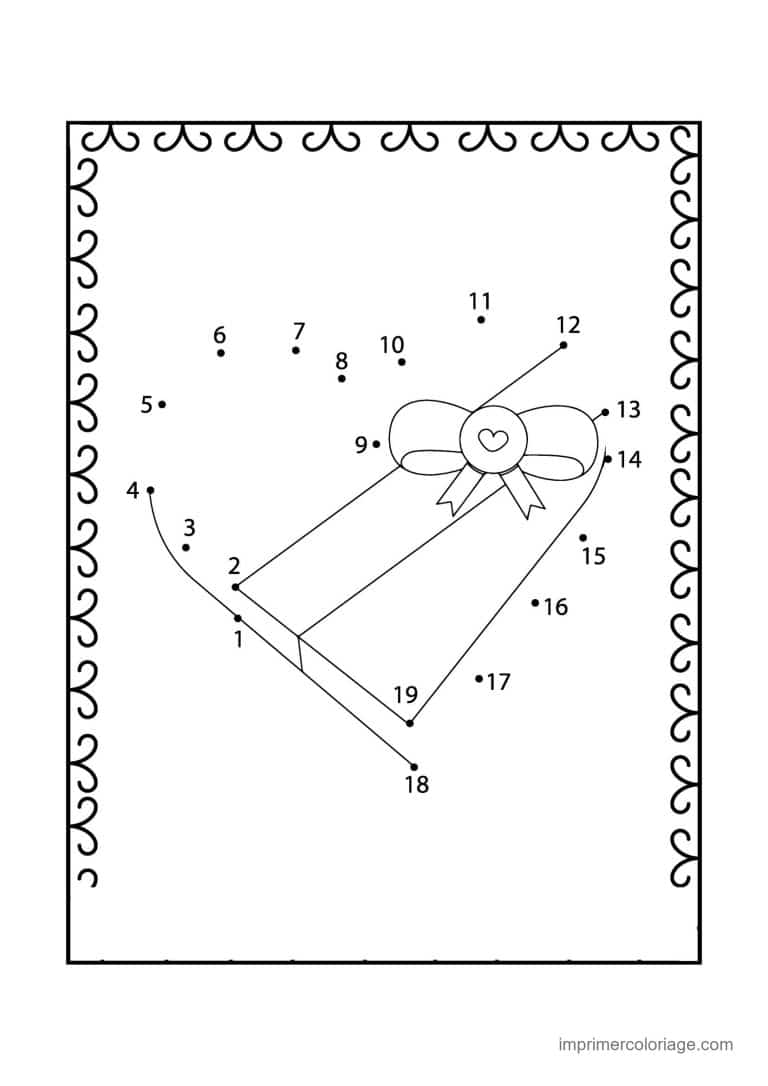 point a relier saint valentin 1 a 19 cadeau avec un noeud - dessin gratuit &agrave; imprimer