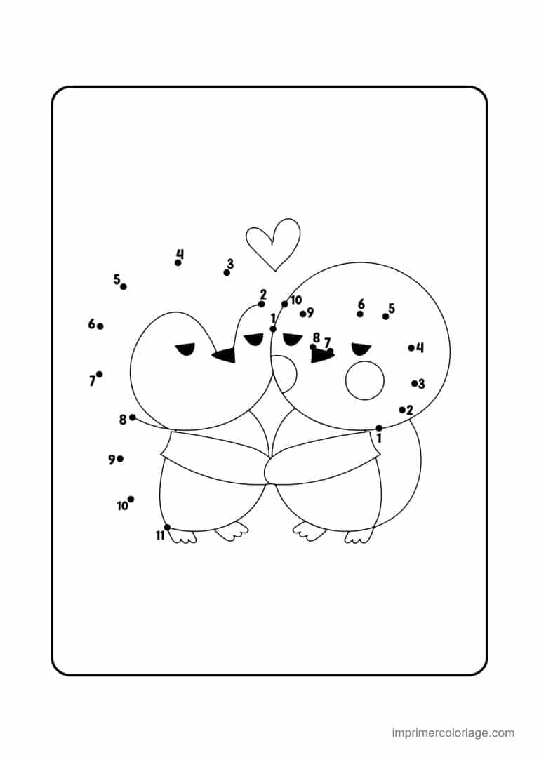 point a relier saint valentin 1 a 19 deux pingouins amoureux - dessin gratuit &agrave; imprimer