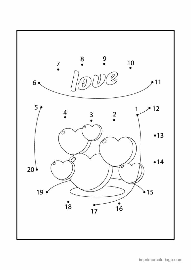 point a relier saint valentin 1 a 20 bouquet de coeurs - dessin gratuit &agrave; imprimer