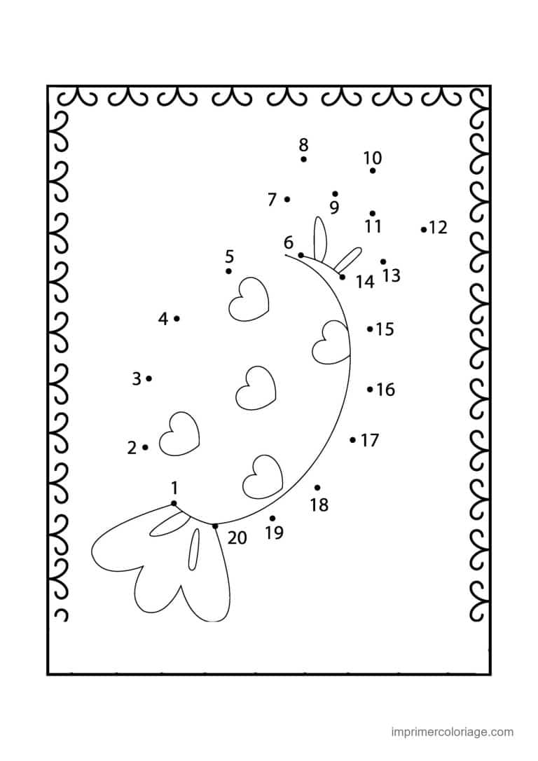 point a relier saint valentin 1 a 20 coeur avec des petits coeurs - dessin gratuit &agrave; imprimer