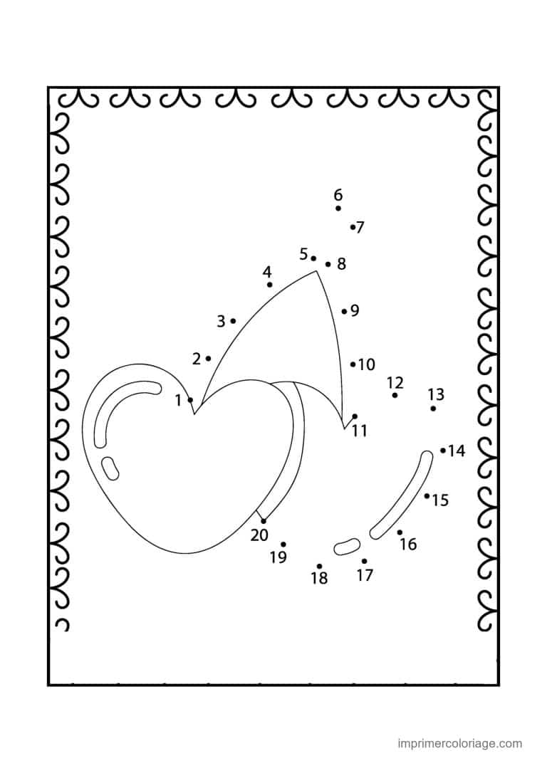 point a relier saint valentin 1 a 20 coeur avec une cle - dessin gratuit &agrave; imprimer