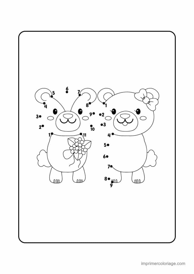 point a relier saint valentin 1 a 20 deux ours avec des fleurs - dessin gratuit &agrave; imprimer