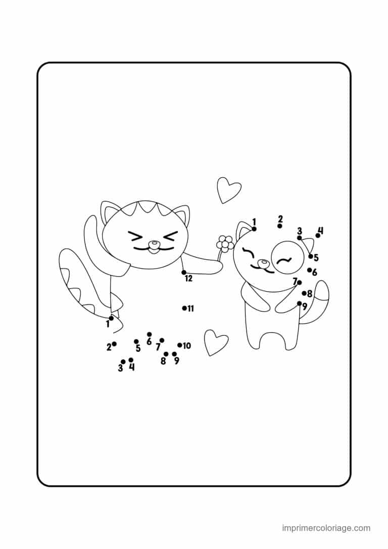 point a relier saint valentin 1 a 21 deux chats amoureux - dessin gratuit &agrave; imprimer