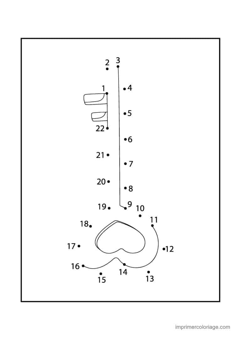 point a relier saint valentin 1 a 22 cle en forme de coeur - dessin gratuit &agrave; imprimer