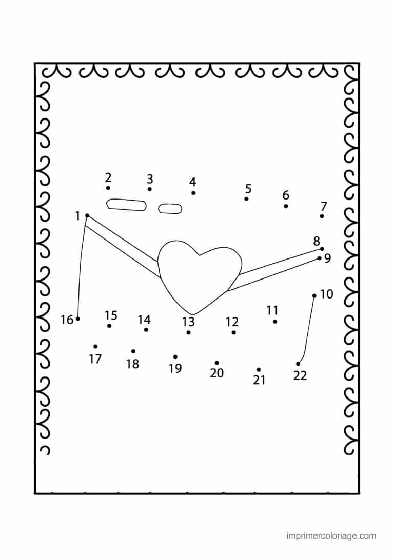 point a relier saint valentin 1 a 22 coeur sur une fleche - dessin gratuit &agrave; imprimer