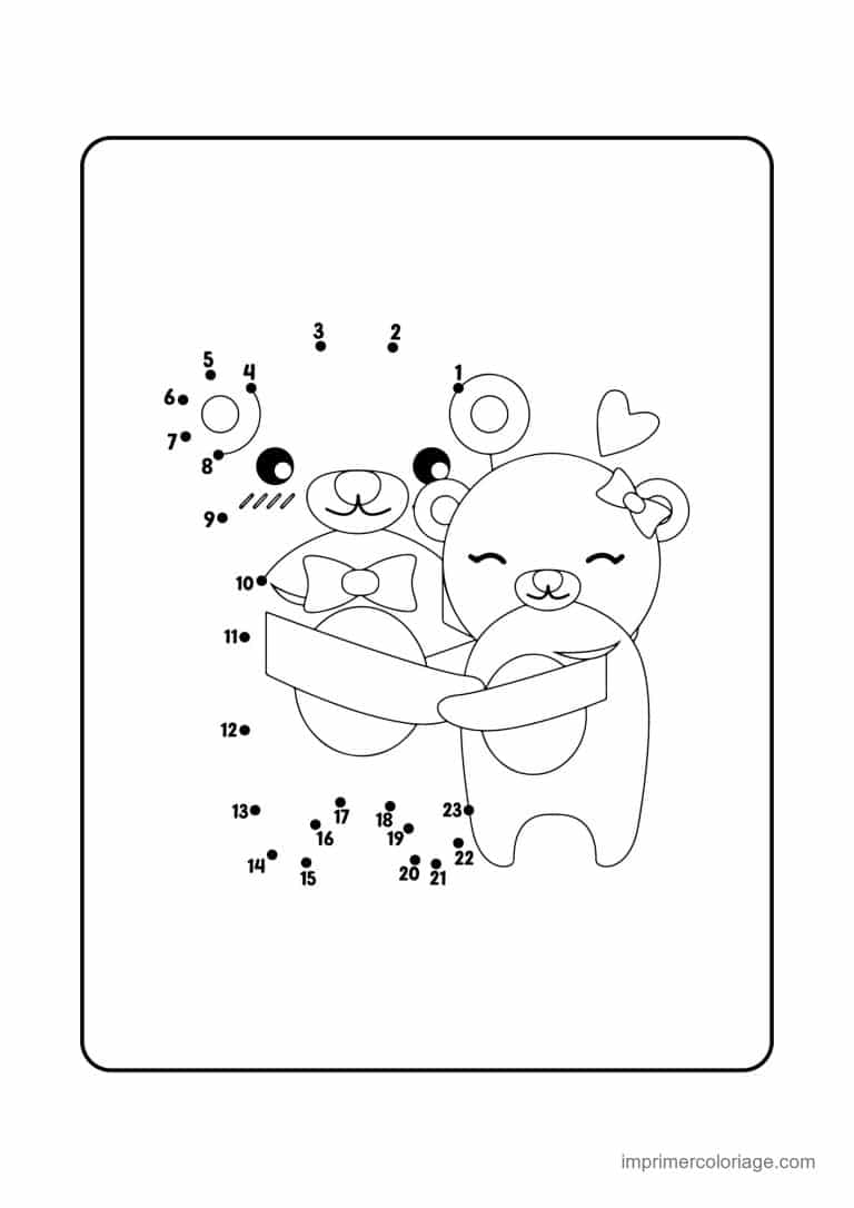 point a relier saint valentin 1 a 23 deux ours enlaces - dessin gratuit &agrave; imprimer