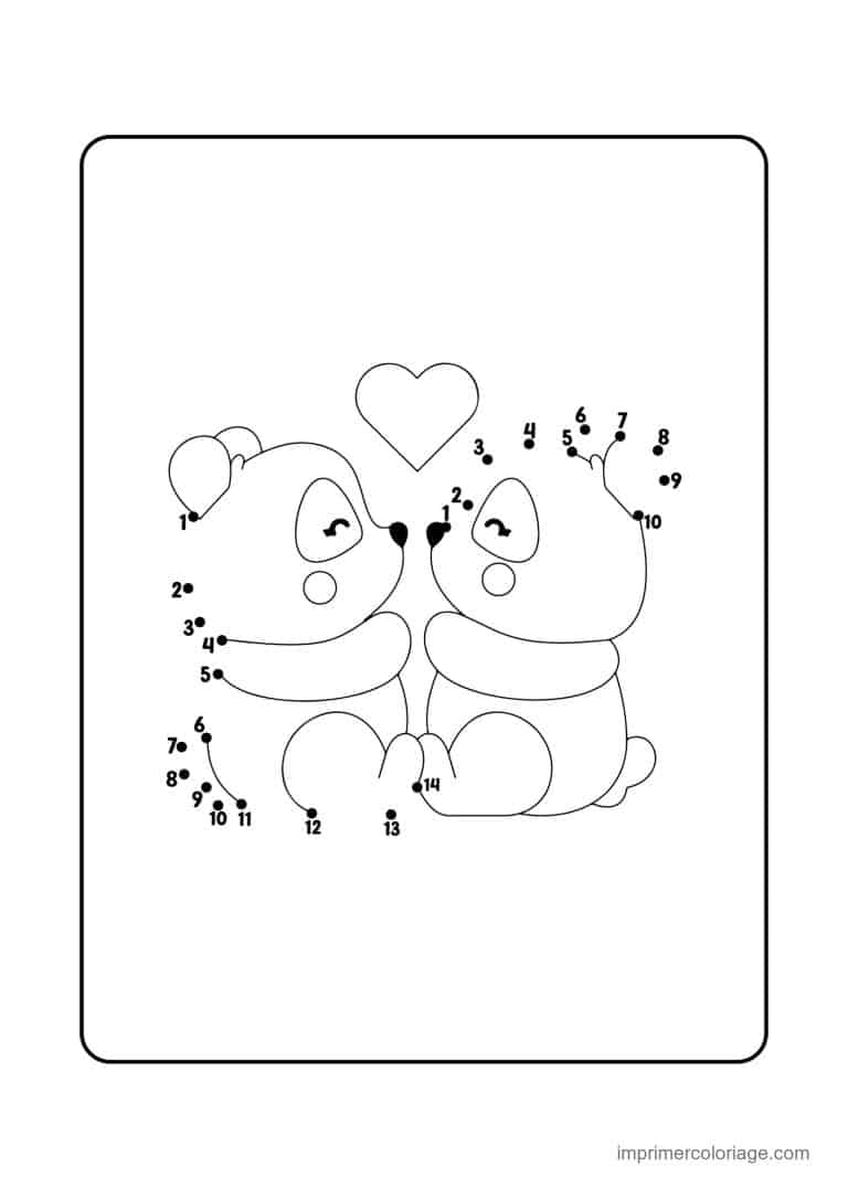point a relier saint valentin 1 a 23 deux oursons avec un coeur - dessin gratuit &agrave; imprimer