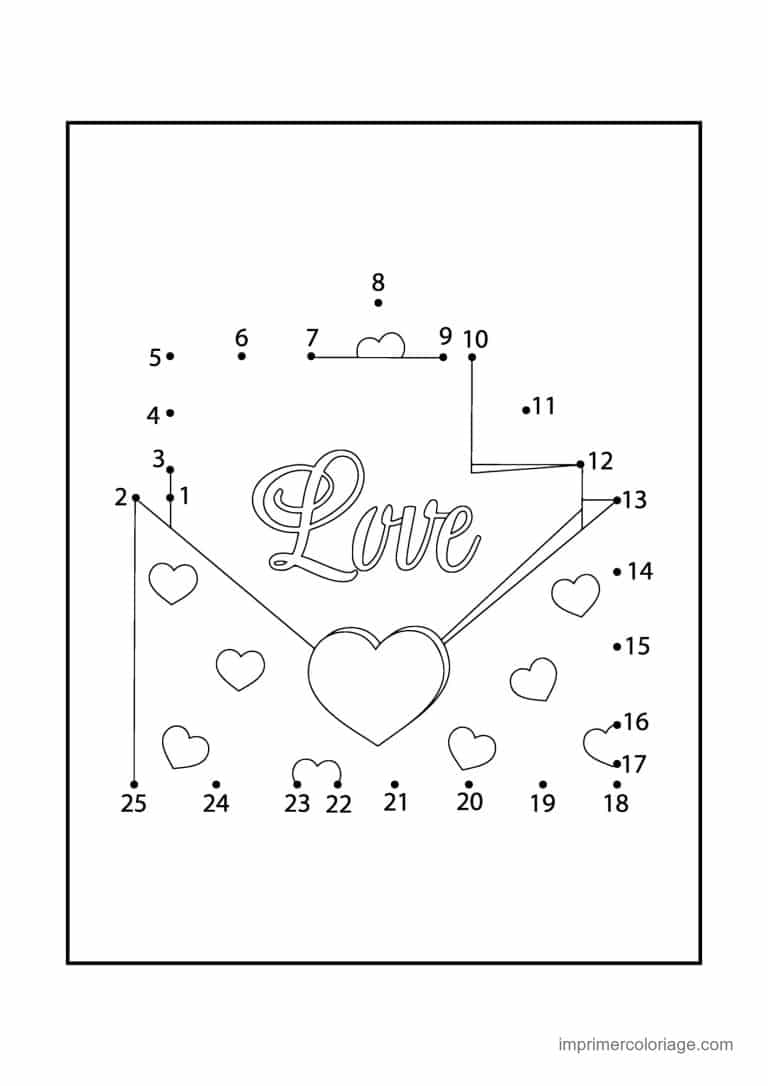 point a relier saint valentin 1 a 25 enveloppe love avec coeur - dessin gratuit &agrave; imprimer
