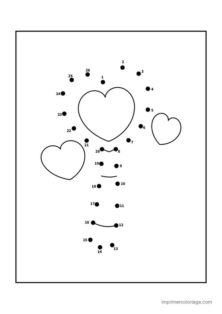 point a relier saint valentin 1 a 26 coeurs - dessin gratuit &agrave; imprimer