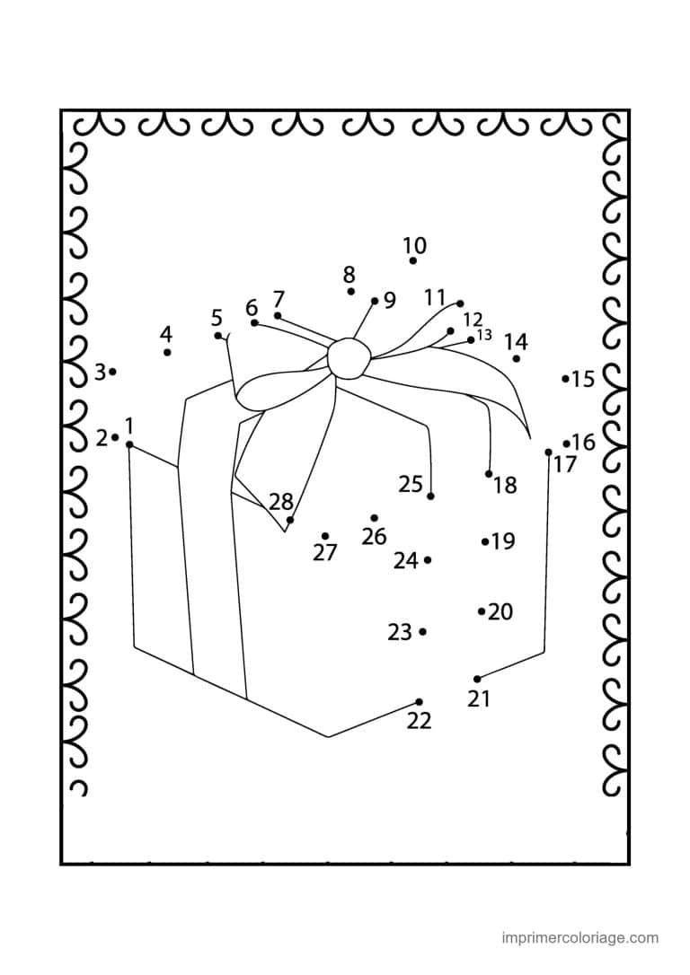 point a relier saint valentin 1 a 28 cadeau avec un gros noeud - dessin gratuit &agrave; imprimer