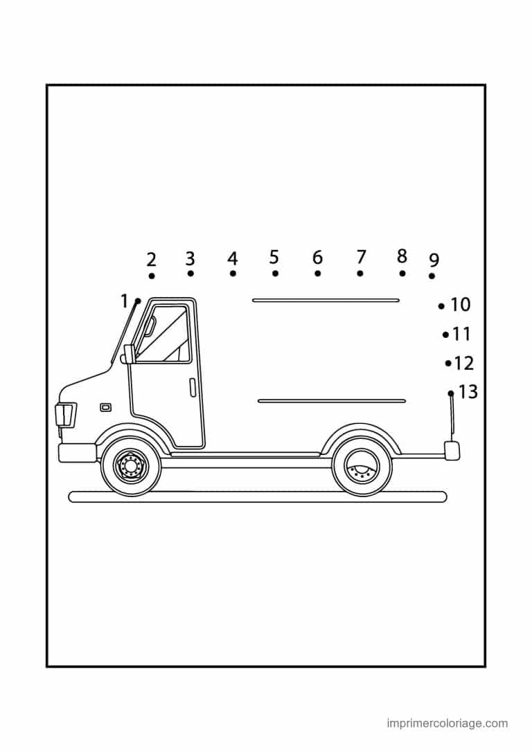 point a relier vehicule 1 a 13 camionnette plateau - dessin gratuit &agrave; imprimer