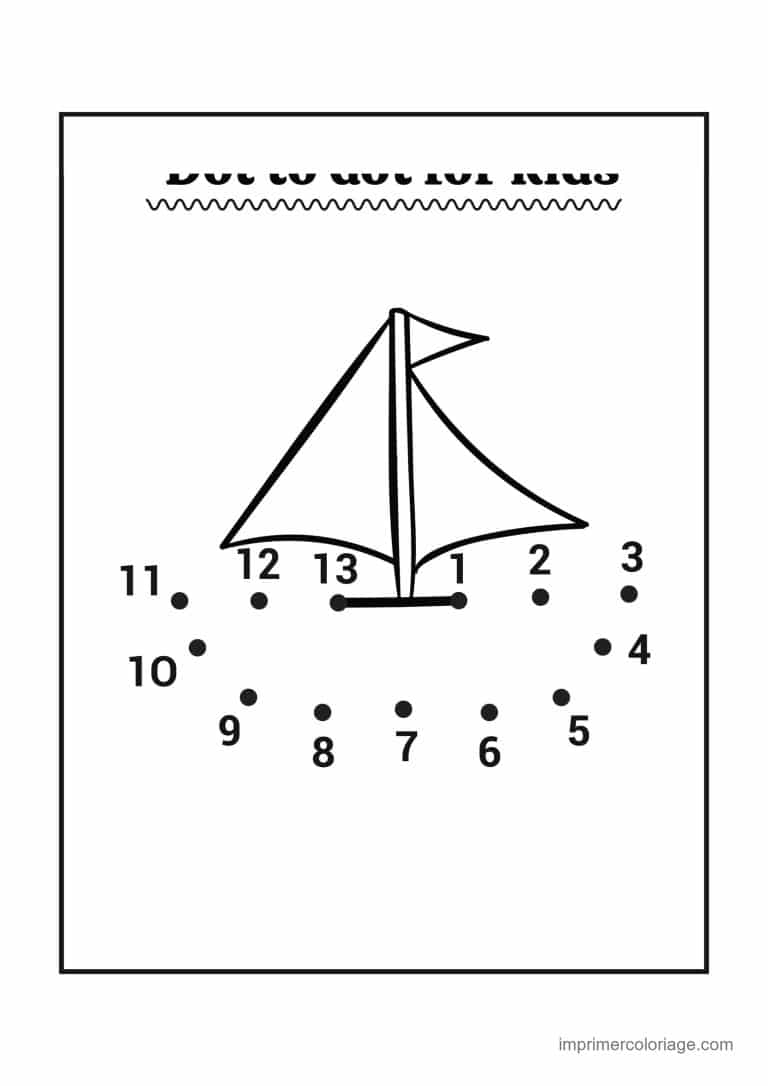 point a relier vehicule 1 a 13 voilier - dessin gratuit &agrave; imprimer