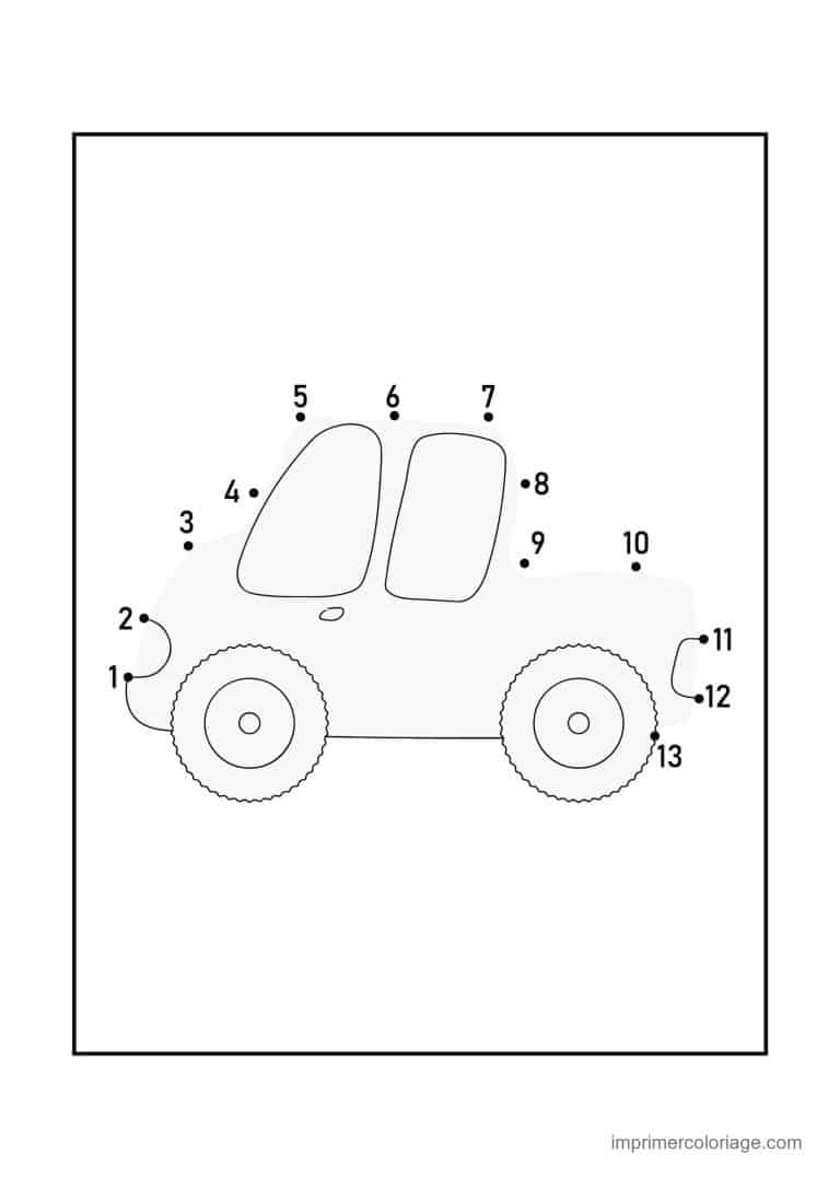 point a relier vehicule 1 a 13 voiture - dessin gratuit &agrave; imprimer