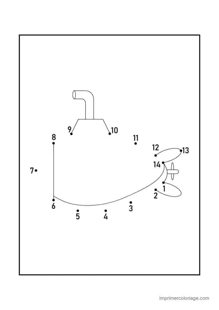 point a relier vehicule 1 a 14 bateau a cheminee - dessin gratuit &agrave; imprimer
