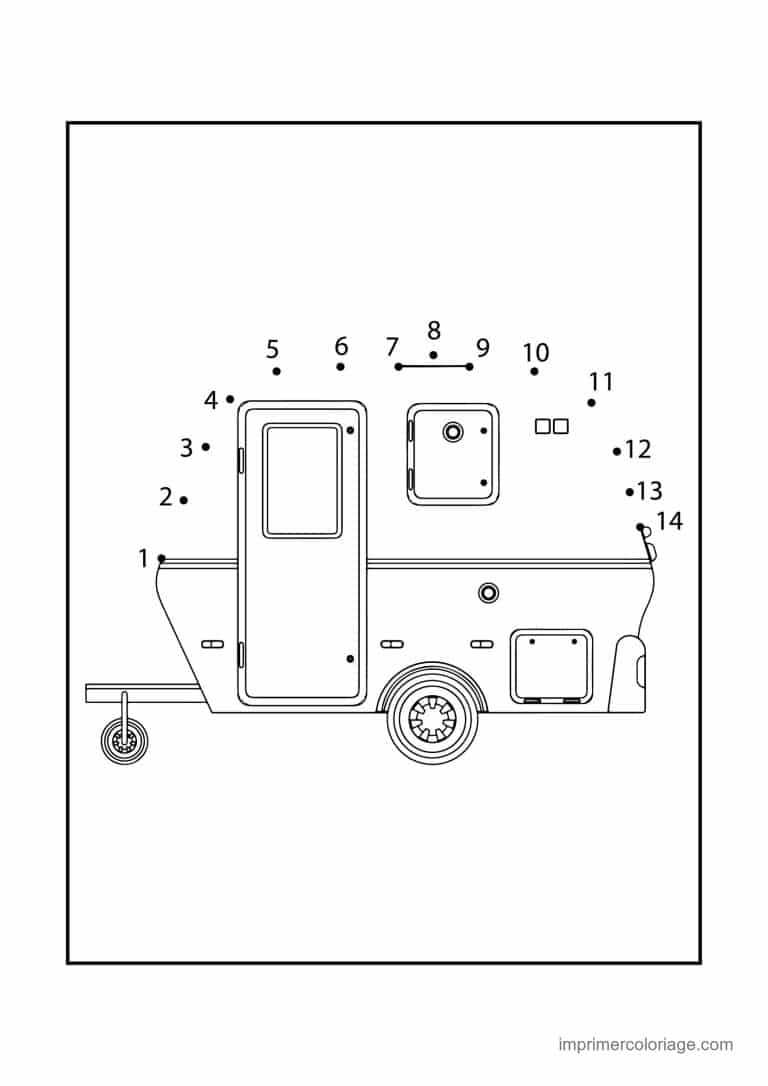 point a relier vehicule 1 a 14 caravane - dessin gratuit &agrave; imprimer
