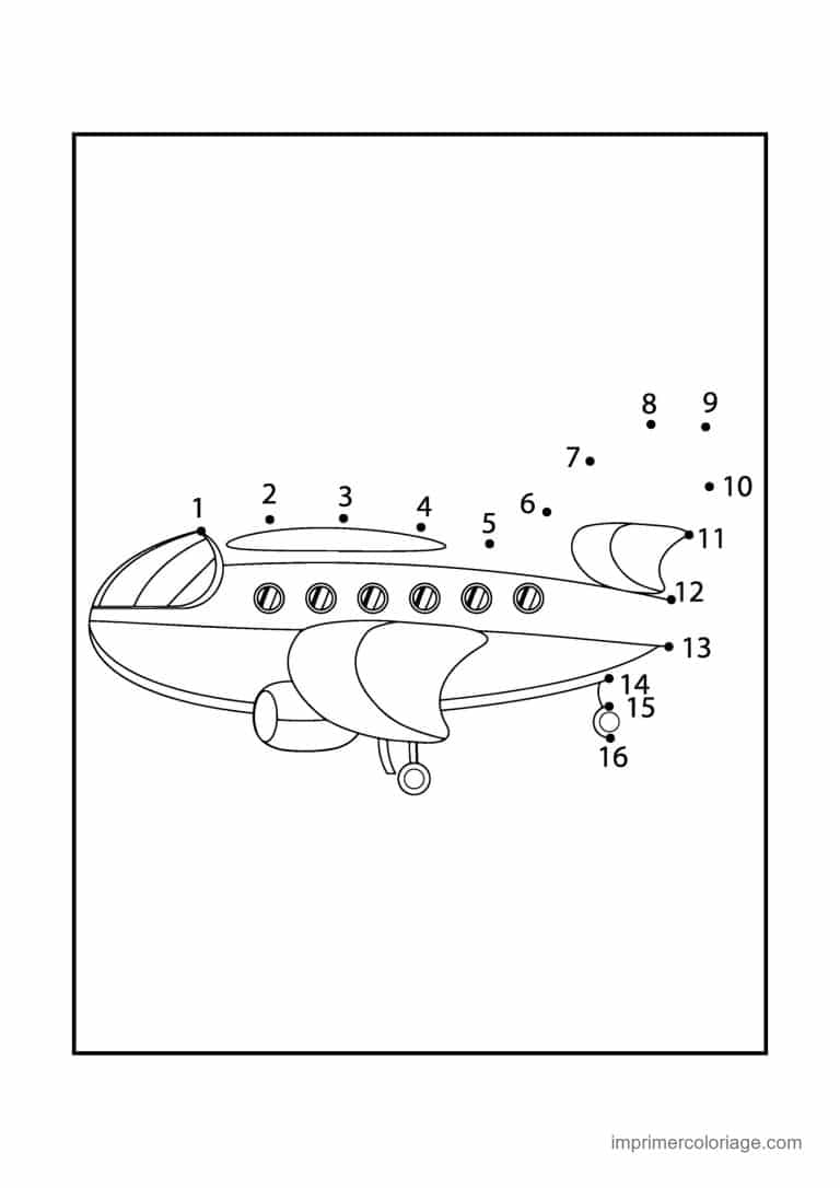 point a relier vehicule 1 a 16 avion de ligne - dessin gratuit &agrave; imprimer