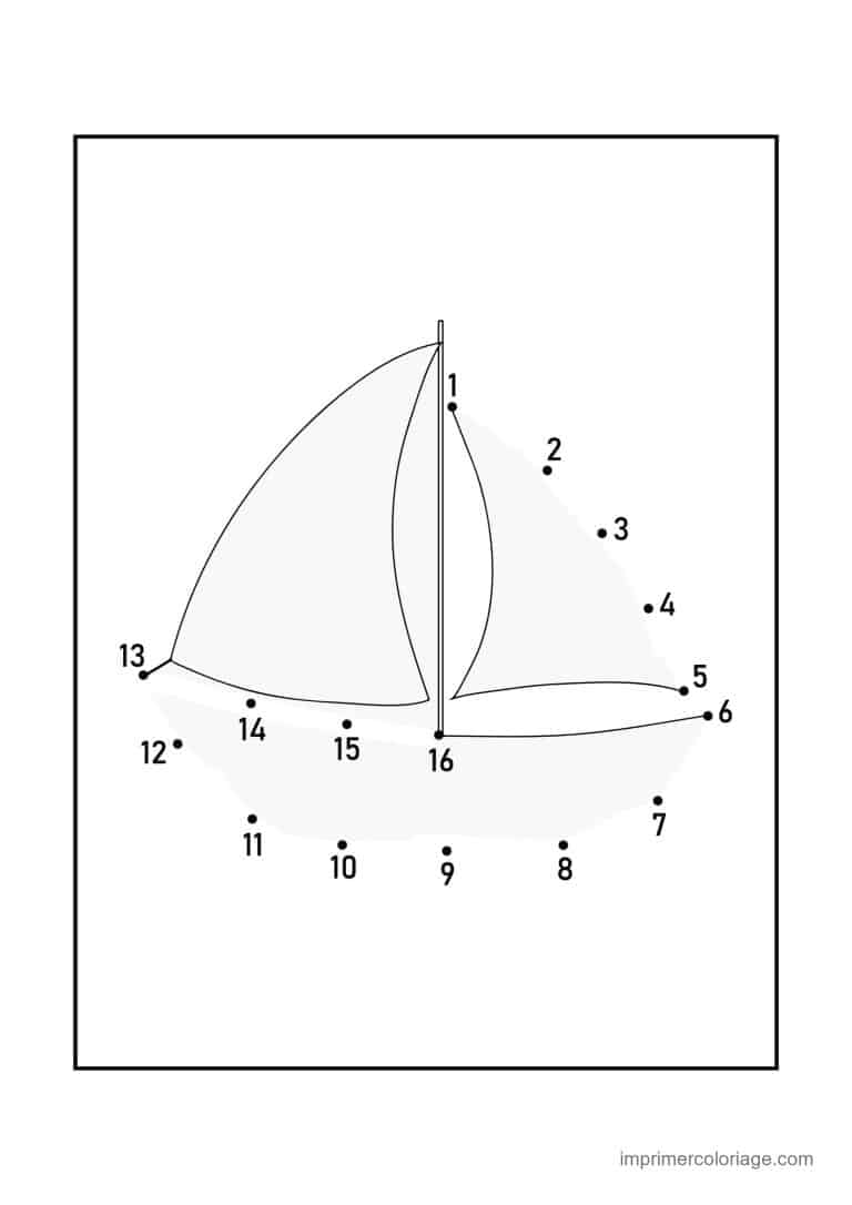 point a relier vehicule 1 a 16 voilier - dessin gratuit &agrave; imprimer