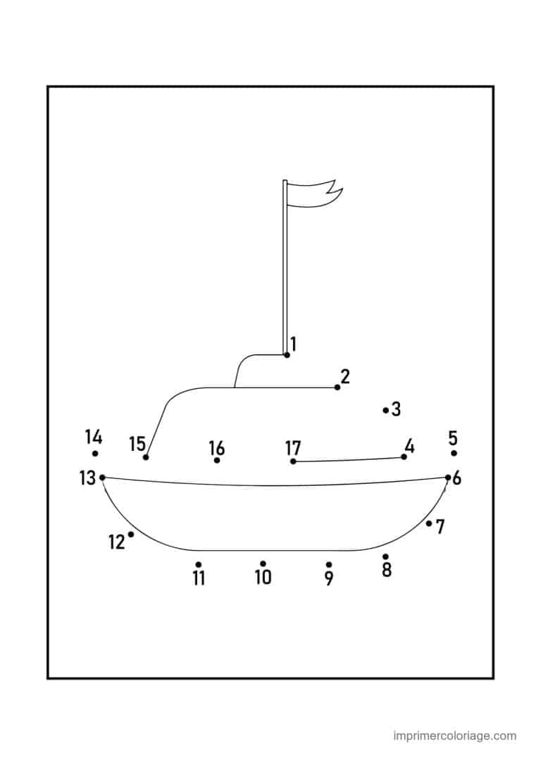 point a relier vehicule 1 a 17 bateau avec un fanion - dessin gratuit &agrave; imprimer