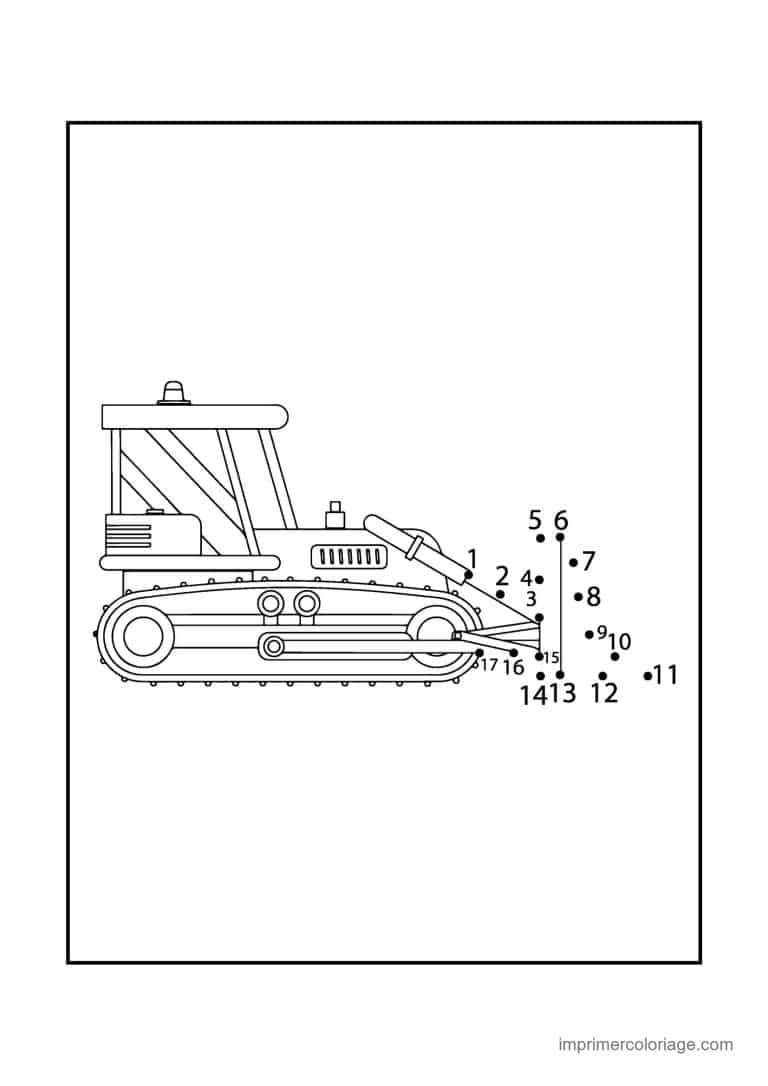 point a relier vehicule 1 a 17 bulldozer - dessin gratuit &agrave; imprimer