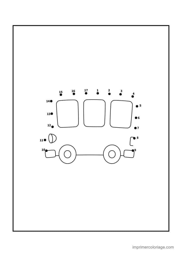 point a relier vehicule 1 a 17 bus - dessin gratuit &agrave; imprimer