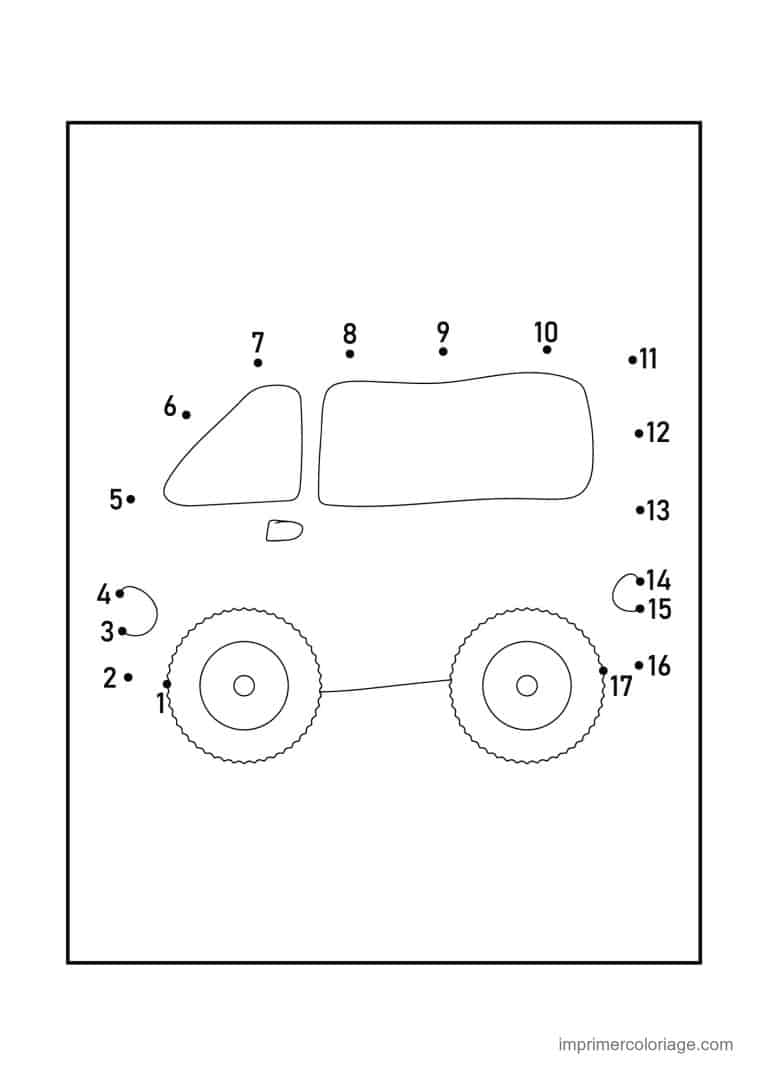 point a relier vehicule 1 a 17 voiture allongee - dessin gratuit &agrave; imprimer