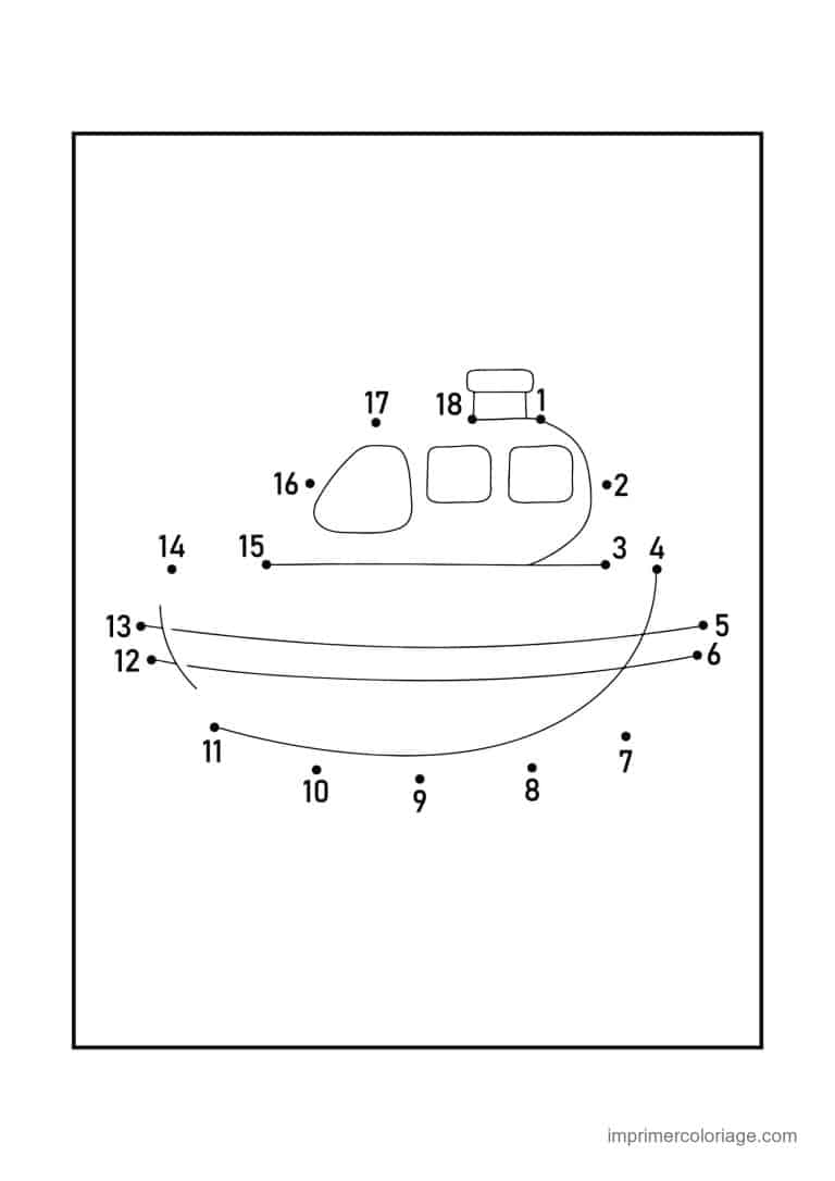 point a relier vehicule 1 a 18 bateau a moteur - dessin gratuit &agrave; imprimer