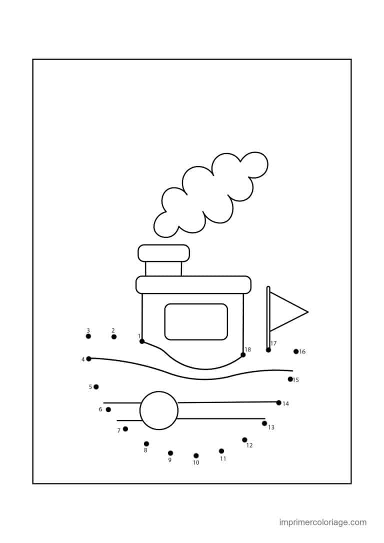 point a relier vehicule 1 a 18 bateau a vapeur - dessin gratuit &agrave; imprimer