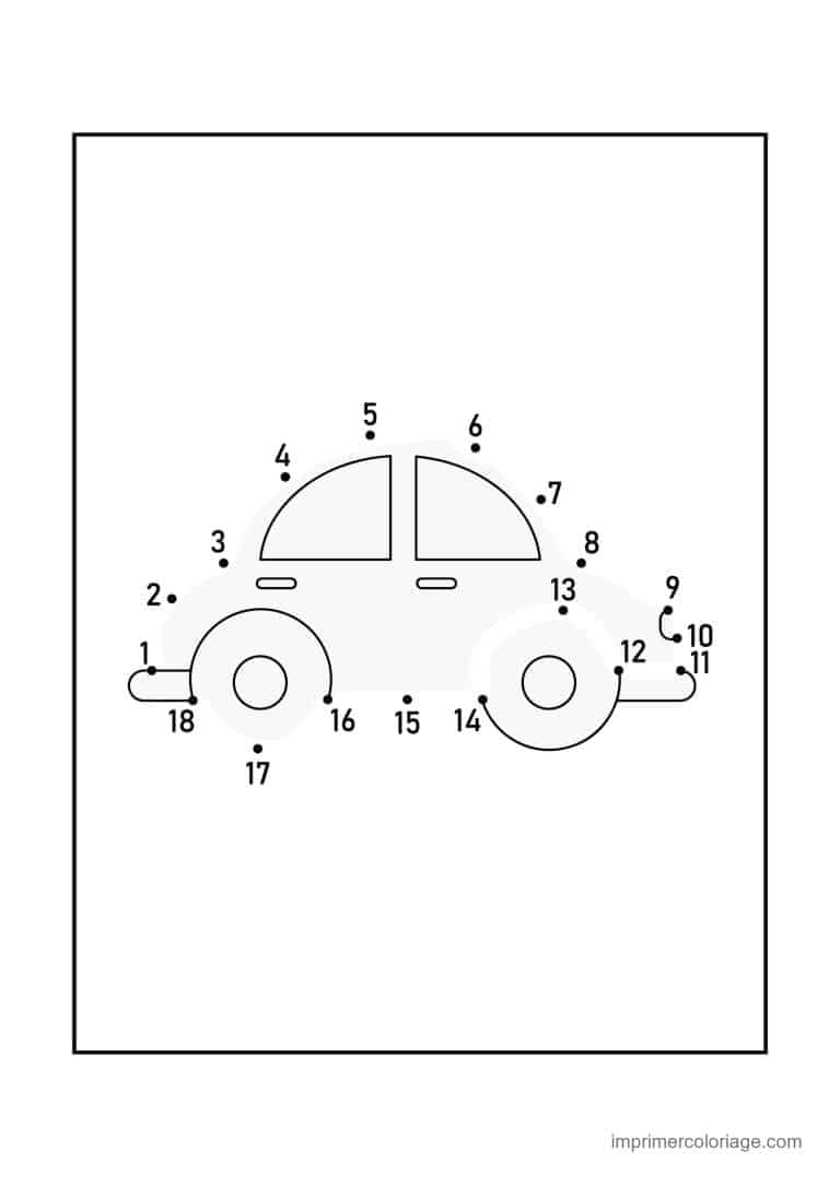 point a relier vehicule 1 a 18 voiture - dessin gratuit &agrave; imprimer
