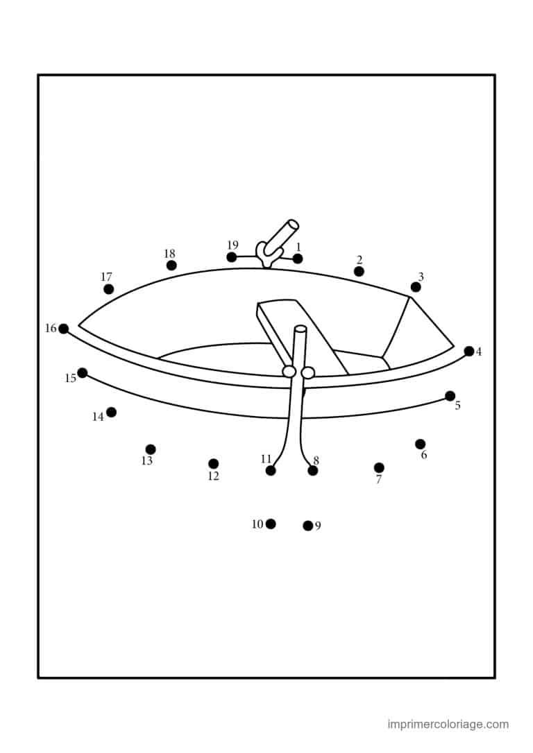 point a relier vehicule 1 a 19 barque avec rames - dessin gratuit &agrave; imprimer